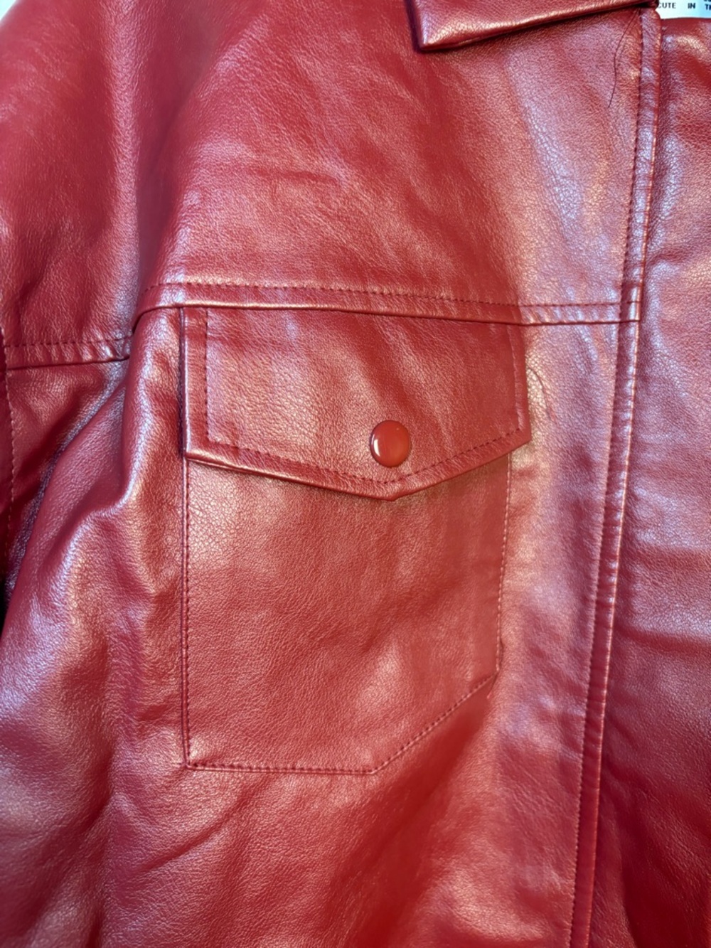 Princess Polly Callie Burgundy Faux Leather Bomber Jacket, size 6 - Picture 5 of 12